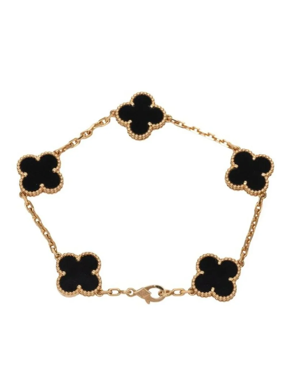 Van Cleef & Arpels Vintage Alhambra Onyx Chain Bracelet Black Gold 18k Yellow